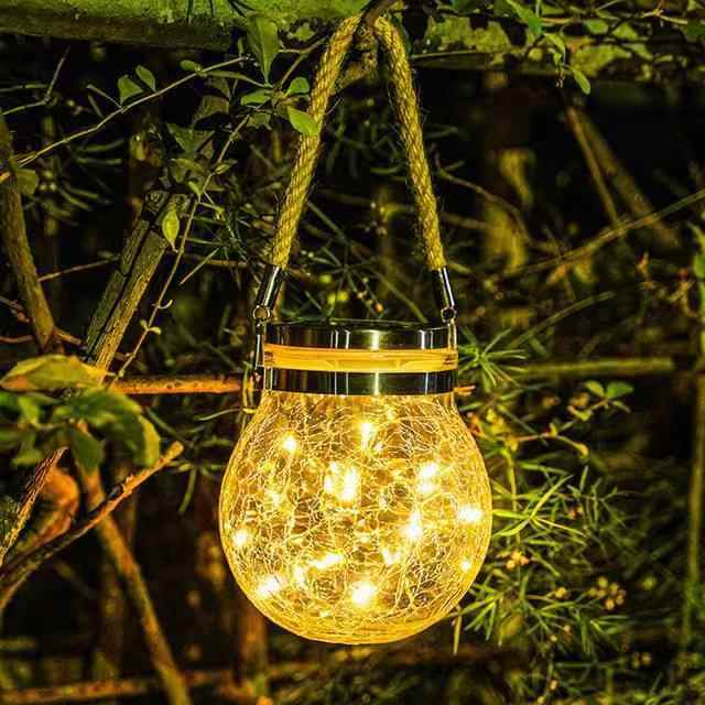 Decoração de Natal LED Luzes suspensas de bola de crackle de vidro solar