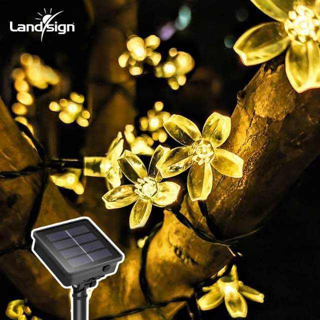 Luz solar LED em flor de cerejeira para jardim